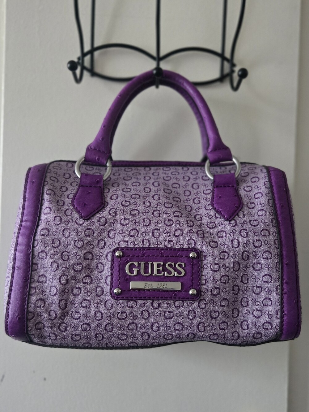 Y2k Vintage GUESS Purple Logo Monogram Satchel